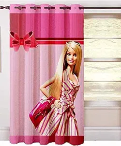 SpangleHomes Polyester 3D Digital Printed Barbie Doll Pink Curtains (1, 4 x 5 Feet - Window)