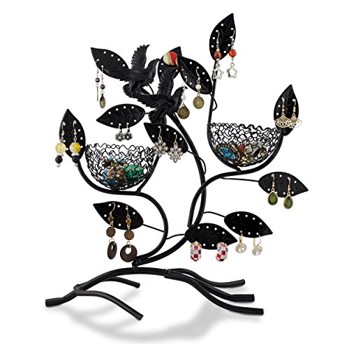 VENKON – Schmuckständer „Äste mit Nester“ für Aufbewahrung & Präsentation – Ohrringe Halsketten Fingerringe Armbänder etc. – schwarz – 30 x 11 x 32 cm - 4