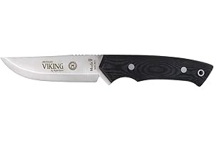 ELECTROPOLIS Cuchillo de Caza Muela Viking, cachas micarta Negra, Hoja de 11 cm, 228 Gramos, Incluye Funda de Piel de Color Negro, Viking.M-11M + Tarjeta Multiusos de Regalo