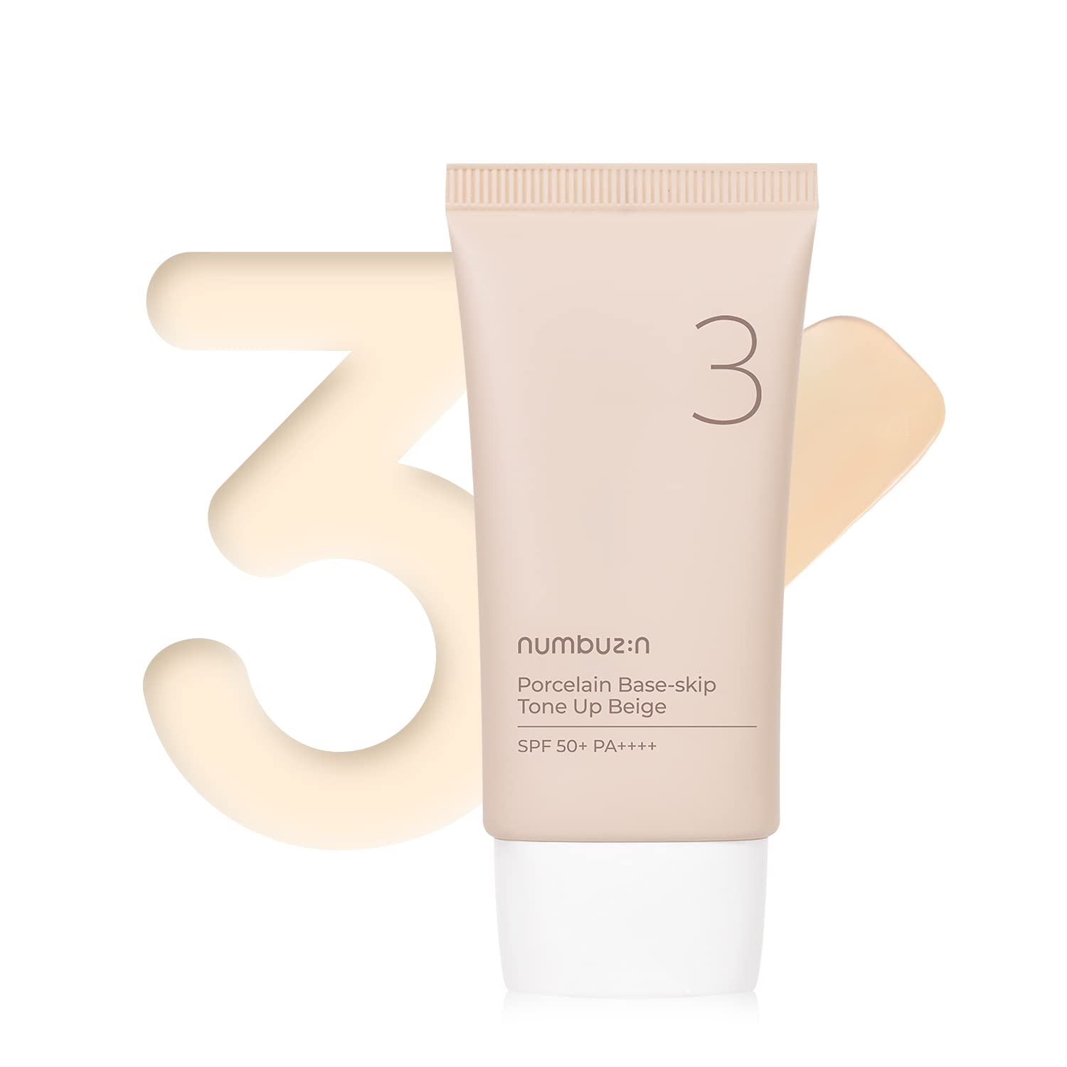 numbuzin No.3 Porcelain Base-Skip Tone Up Beige 1.69Fl Oz/ 50Ml | 3-In-1, Tinted Moisturizer, Evens Out Skin Tone, Tone Up Cr