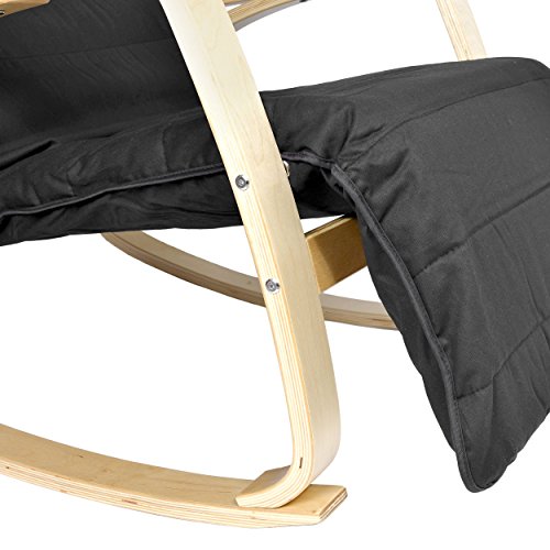 Mari Home - Melton Black Comfortable Relaxing Rocking Lounge Chair Armchair Washable Cotton Fabric Cushion with Adjustable Footrest