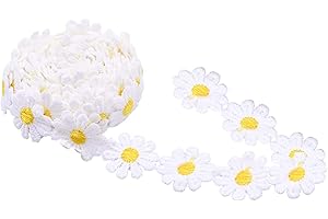 XCSJ 5 Yard 25mm Blumen Spitzenband Spitzenborte Stickerei Dekoband Zierband Borten Bänder Blumenband Gänseblümchen Dekoband Spitzen Spitzenborte Für Hochzeit Deko Handwerk Nähen Deko (Gelb,Weiß)