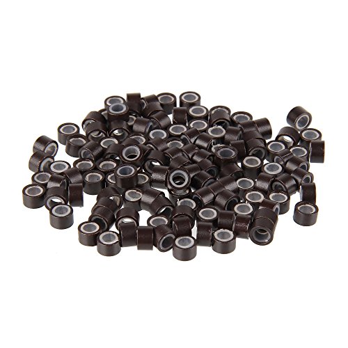 Beauty7 Silicone Micro Rings Beads - 500 Black/Brown/Dark Brown/Light Brown/ Blonde 5mm rings for I Tip Hair Extensions or Feather Hair Extensions (dark brown 500pcs)