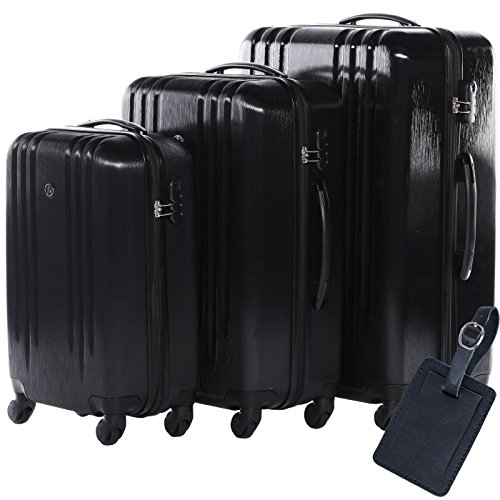 FERG&Eacute;&reg; Juego de 3 maletas de viaje Marseille Trolley funda r&iacute;gida 4 ruedas negro