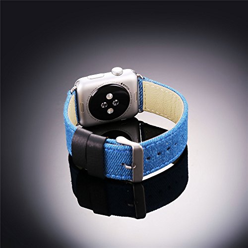 Bandmax Watch Band Nylon Gewebe Denimstoff Ersatzarmband mit Gürtelschnalle Uhrenarmband für 42MM Apple Watch Series 2/ Series 1(Blau) - 8