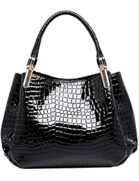 AiSi Damen Lack Leder Handtasche / Damenhandtasche / Henkeltasche mit Reißverschluss rot schwarz