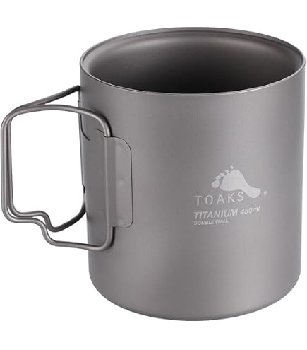 TOAKS Tasse Double Paroi Titane 370ml – Ultra Légère 80g | Garde Les Boissons Chaudes, Design Californie, Fourreau Inclus