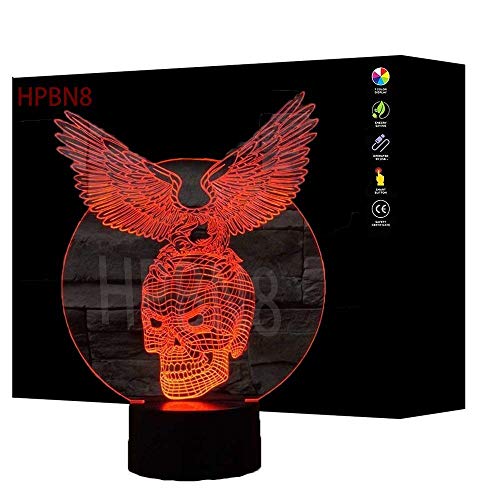 HPBN8 LtdCreative Eagle Skull 3D Night Light USB Touch Switch Decor Table Desk Optical Illusion Lamps 7 Color Changing Lights LED Table Lamp Xmas Home Love Brithday Children Kids Decor Toy Gift