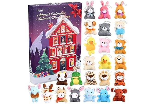 LIHAO Calendrier de L’Avent 2025, Compte à Rebours Noël, 24 pcs jouet d‘animaux mignons, Jouet Cadeau/Cadeaux de Noël Spéciaux pour Enfants Garçons Filles