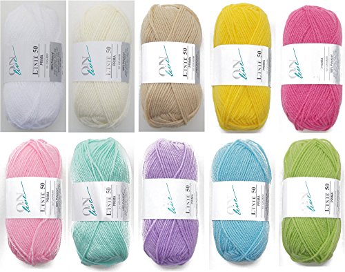 Wollpaket bunt mit 500 g Wolle 100% Polyacryl * 10x 50 g zum Häkeln, Stricken und Basteln * Bastelwolle Häkelwolle Strickwolle * Farben wie abgebildet