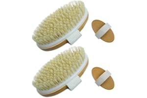 URAQT Szczotka do ciała, z naturalnym włosiem, szczotka prysznicowa do złuszczania, masażu, poprawy krążenia krwi, cellulitu, 2 szt