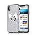 Produktbild Silber Glitzer Hülle für iPhone XS Max,Silikon Hülle für iPhone XS Max,Moiky Luxus Mode Mädchen Frauen Niedlich 3D Schmetterling 360 Grad Ständer Ring Halter Glänzend Kristall Ultra Dünn Weich TPU Schutzhülle Anti-Kratzer Stoßfest Soft Flexible Gummi Schutzhülle + 1 x Frei Displayschutzfolie