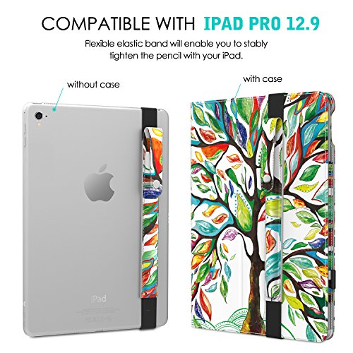 MoKo Halter für Apple Pencil – Premium PU Leder Bleistift Stift Schleife Sleeve Cover Schreibzeug Schreibgerät Beutel mit abnehmbare Gummiband für Apple iPad Pro 12.9 Zoll Hülle Case, Glück Baum - 4