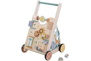 JUMINI Introductory Offer - Wooden Baby Activity Walker – Safari-Themed Push Along Walker for Toddlers, Learning Walker with Multi-Sensory Early Development Activities, for Boys and Girls, Age 18 Months+