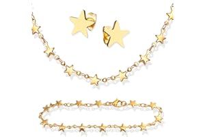 Crystalina Conjunto estrellas, Collar pendientes y pulsera de acero inoxidable-Resistente al agua-Regalos para mujer