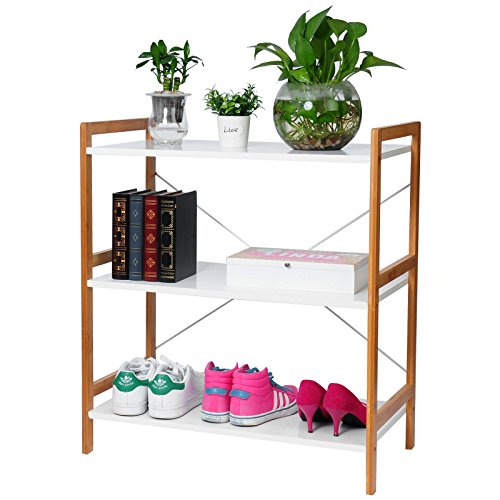 Standregal Küchenregal Schuhregal Badregal Bücherregal aus Bambus , mit 3 Ablagen , ca. 78*37*70cm , Weiß lackiert, RG9251ws - 4