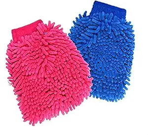 Alment Double Sided Microfibre Wash and Dust Cleaning Soft Gloves for Car Wash | Bike Wash | Home Cleaning Accessories (Random Colors)