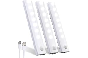 YIFEID 3 Pcs Under Cupboard Kitchen Lights, Motion Sensor Under Cabinet Lights Wireless Wardrobe Light Indoor Rechargeable Battery Operated Magnetic Auto On/Off LED Night Light for Closet Shelf Stair Counter