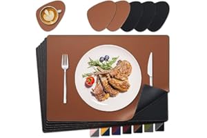 NOSTHEART Manteles Individuales y Posavasos, Salvamanteles Manteles Lavables Individuales con Borde Cosido, Manteles Individuales Antideslizantes Impermeables de Doble Cara, Negro Marrón2#, Juego de 6