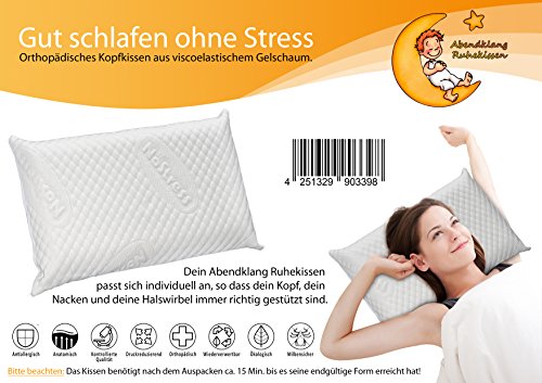 „Abendklang Ruhekissen“ Gesundheitskissen mit softweichen Bezug für Bauchschläfer, Seitenschläfer und Rückenschläfer. Orthopädisches Nackenstützkissen aus druckausgleichendem Visco Gelschaum. Größe 40×60 cm Höhe 12 cm - 7