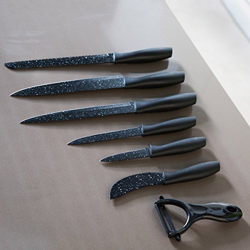 qtimber Premium Black Bravissima Kitchen Professionelle Küchenmesser aus Stein (7 Teile) 3 x 25 x 37 cm set di coltelli, coltello - 3