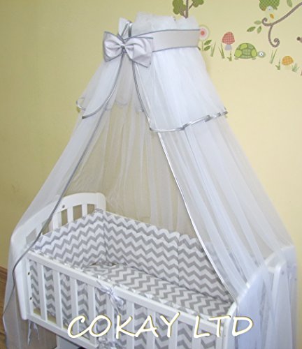 LUXURIOUS CANOPY DRAPE(320cm wide) + Holder to fit Baby Cot or Cot Bed -GREY