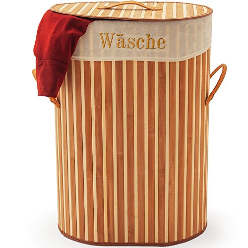 Wäschekorb in Bambusoptik natur oval 100 Liter hellbraun - 2