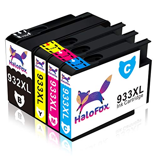 HaloFox 4 Cartuchos de Tinta 932XL 933XL para HP OfficeJet 6700 Premium 6600 7610 7612 e-All-in-One Impresora 6100 7110 ePrinter Amarillo Negro Ciánico Magenta
