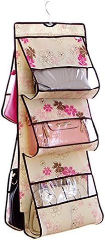 Auykoop 1PCS Handbag Storage Bag,6 Pocket Clear Anti-dust Cover Hanging Closet Bag Organizer Purse Holder PVC Bag