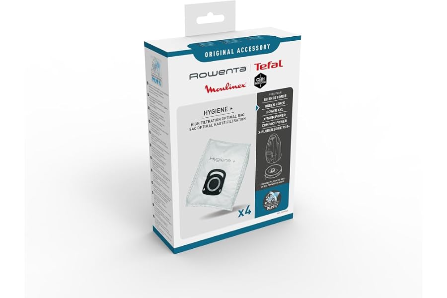 Rowenta Lot de 4 sacs Hygiène+, Compatibles avec les aspirateurs traineau Compact Power, Power XXL, Silence Force, X-Trem Pow