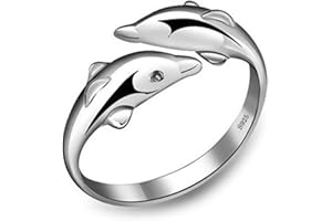 Aukmla Anillo de delfín de plata con doble forma de delfín, anillo abierto ajustable para mujeres y niñas