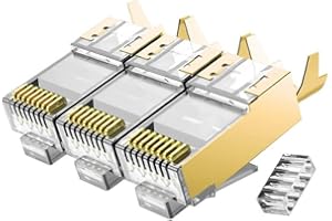 VIVOCH 50 Pcs Cat7 Cat7A RJ45 Connectors, Cat7 Cat7A RJ45 Plugs, Sheilded RJ45 8P8C Cat7/Cat7A up to 10Gbps for Ethernet LAN Cable, Gold