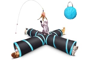 Happy Fox | Cat Tunnel Toy,4 Way Tunnels132 * 53 * 26,Including storage bags and cat toy feather wands, for cats, rabbits, small animals