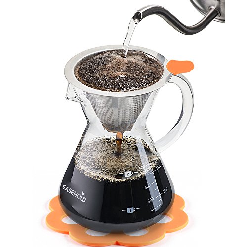 Easehold Kaffeezubereiter “Pour Over” mit Dauerfilter aus Edelstahl und Karaffe. Dripper zum Aufbrühen des Kaffees (500ml)