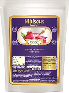 Biotic Natural Hibiscus Flower Powder - Gudhal Powder for hair - 100g