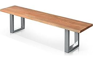 moebel-eins Tobago Sitzbank Wildeiche Holzbank Massivholzbank Bank Küchenbank Garderobenbank Esszimmerbank Baumkantenbank Baumkante 160 cm, 160 cm, alufarbig