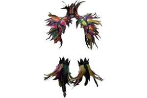 URFEDA Women's Gothic Feather Cuffs Bracelets Feather Cape Women's Natural Feather Scarf Cape Gothic Feather Boa Shrug Scarf Stole Collar Feather Wrist Cuffs for Cosplay Costume,Colourful