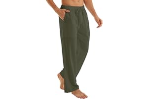 Halfword Pantalons Homme Été Lin Coton Chino Leger Respirant Poches Taille Élastique Décontracté Pantalon Yoga Plage