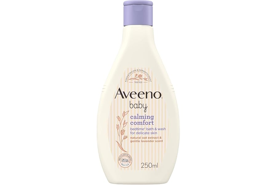 Aveeno Baby Calming Comfort Bedtime Bath and Wash (1 x 250ml), Tear-Free and Soap-Free Baby Wash with Gentle Lavender & Vanilla Scent, Gently Cleanses Skin Before Bedtime, for Delicate Skin
