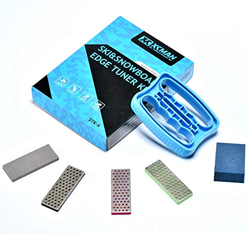 XCMAN Kit d'entretien, de réglage et de biseautage de carres pour skins alpins, skis de freeride, snowboard, outil affuteur d'angle de skis + 3 diamants + pierre en caoutchouc