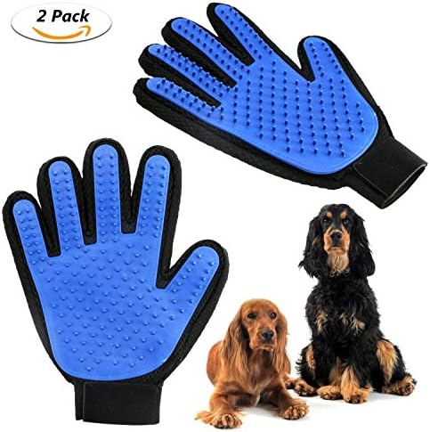 WisFox Pet Grooming Gloves ,2Pcs Pet Grooming Massage Glove Brush - Pet Dog Cat Grooming Glove Hair Remover Brush Glove-Massage Tool with Enhanced Five Finger Design (Both for Right Hands)