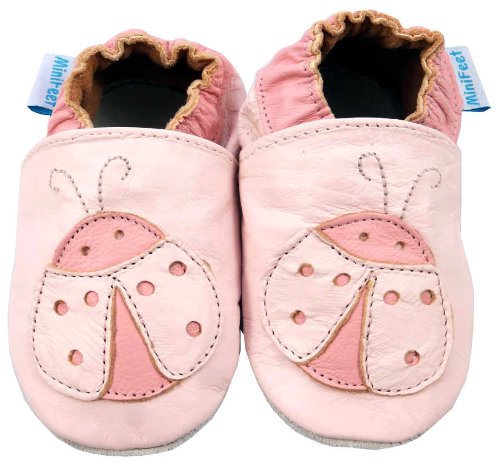 MiniFeet Soft Leather Baby Shoes, Pink Ladybird, 6-12 Months