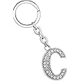 A B C D E F G H I J K L M N O P Q R S T U V W X Y Z Letter Keyring Keychain for Women Girl Family Best Friend Silver Crystal Jewellery