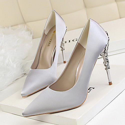 yalanshop Stylish Metal With Fine And High-Heeled Light Nozzle Tip Damask Graphics Thin Single Shoes Wedding Shoes, Silver Gray 35