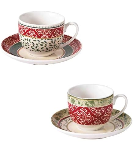Brandani Tandem New Bone China Set Da 2 Tazze - Grigio Con Decori Alternati, Eleganti, Made In Italy