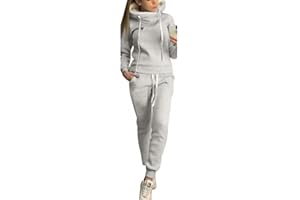 MXSSI Moda Tuta da Ginnastica Casuale Abbigliamento Sportivo 2 Pezzi con Fodera in Pile per Inverno Autunno, Donna Manica Lunga Pullover con Coulisse Felpe + Pantaloni