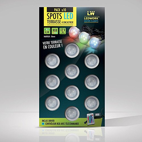 Pack 10 focos LED terraza para empotrar diámetro 45 mm  RGB + mando a distancia