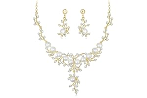 Cangall Jewellery Sets for Women, Necklace and Drop Earring Sets with Clear Crystal, Crystal Wedding Jewellery Set for Ladies Bride Bridesmaid, Women's Jewellery Set for Prom Engagements Parties