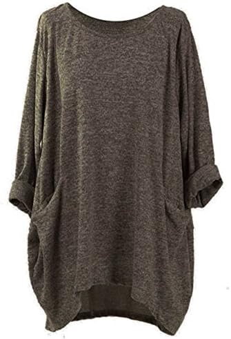Javpoo Fashion Womens Long Sleeve O Neck Pocket T Shirts Loose Casual Blouses E