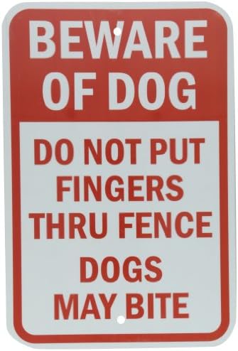 SmartSign 3M Engineer Grade Reflective Sign, Legend "Do Not Put Fingers Thru Fence Dogs May Bite", 18" high x 12" wide, Red on White